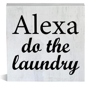 Laundry Room Wooden Box Sign Rustic Style Alexa Do the Laundry Wood Block Tabletop Sign Decorative Desk Sign Decor for Home Shelf 5 X 5 Inches