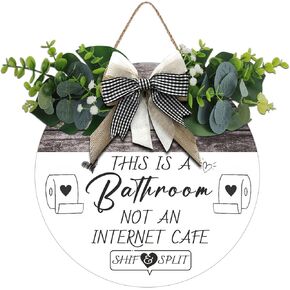 This is A Bathroom, Not An Internet Cafe, Spit and Poop Sign, Rustic Bathroom Sign Wall Art Decor Suitable for Farmhouse Porch Wall Bathroom Laundry Room Decor White 12 X 12 Inches