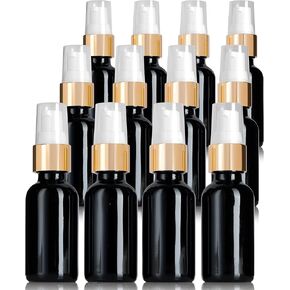 JUVITUS 1 oz / 30 ml Black Glass Luxury Boston Round Bottle with Gold Treatment Pump (12 pack) in Kuwait