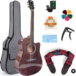 AKLOT Acoustic Guitar for Beginners Full Size 4/4 Folk Guitars Cutaway Acoustique Guitare Starter Kit (38‘’ Spruce Wood W/Bag)