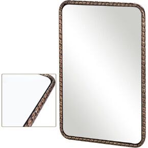 Bathroom Mirror, Vanity Mirrors 20x28 Inch, Bronze Wall Mirrors Living Room Hallway Dresser, Metal Rectangle Framed Mirror with Hammered Texture, Farmhouse Rustic Home Decor