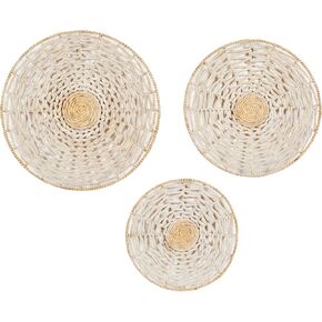 Deco 79 Seagrass Plate Handmade Home Wall Decor Woven Basket Wall Sculpture, Set of 3 Wall Art 20", 24", 28"H, Cream