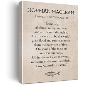 Positive Wall Art Canvas Print Vintage a River Runs Through It Norman Maclean Poster Framed Motivational Painting for Home Wall & Tabletop Decor
