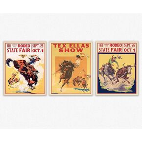 Cowboy Rodeo Publicity Vintage Decor, Cute & Unique Cafe Bar Home Decor Vintage Poster, Retro Cowboy Action Art Bar Accessories Western Signs & Posters Aesthetic Cowboy Wall Decor Set of 6 (8 x 10)