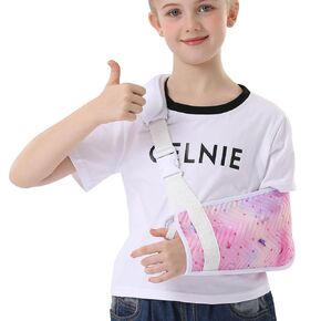 Kids Arm Sling for Shoulder Injury with Removable Shoulder Pad, Embossed Printed Fabric Shoulder Immobilizer for Girls Pink Butterfly, Medical Arm Sling for Broken Arm (Small)