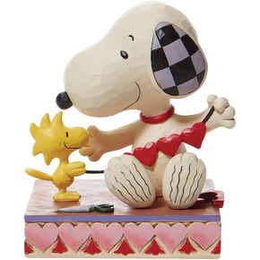 Enesco Peanuts Collection by Jim Shore Woodstock and Snoopy with Heart Garland Figurine- Stone Resin Hand Crafted Painted Collectible Peanuts Snoopy Figurines Home Decor Statue, 4.5 Inch