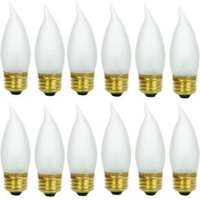 Sunlite Incandescent 25 Watt Flame Tip Chandelier 178 Lumens Frost Light Bulb 12 Pack