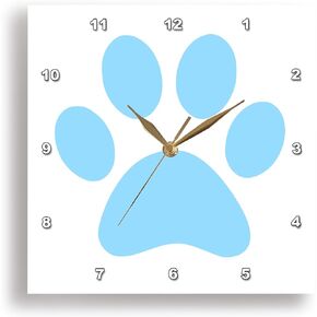 3dRose Blue Paw Print on White - Animal Pawprint - Cute Cartoon Animal Footprint Eg Dog or Cat Foot Print - Wall Clock, 10 by 10-Inch (DPP_161515_1)