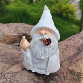 MOOCOCO Garden Gnome Statue, Funny Smoking Middle Finger Wizard Gnomes Statue Garden Figurine Art Garden Decoration, for Outdoor Lawn Yard Garden Porch Patio Ornaments (Middle Finger)