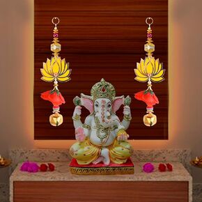 SATVIK قطعتان مقاس 53.34 سم لوتس لاتكان مزخرف توران/تعليق على الحائط Dipawali Navratri مصمم Mandir معلق ستارة Pujan Bandhanwar الهندية للمهرجانات التقليدية الفاخرة Latkan
