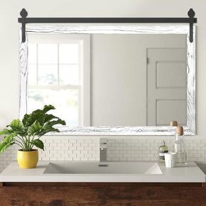 YOSHOOT Farmhouse Barn Door Wall Mirror, 48"x30" Rustic Wood Framed Wall Mirror, Wall Mounted Vintage Mirror, Wooden Farmhouse Style Mirror for Bathroom Living Room Entryway, Vertical Hanging, White