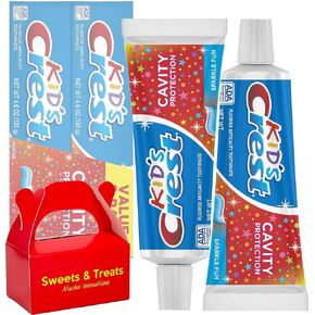 Kids Toothpaste Crests | Cavity Protection Sparkle Fun Flavor - Fluoride Anticavity Dental Defense | Clinically Proven Fluoristat - ADA-Accepted | Muchai Box Card (2 Tubes)