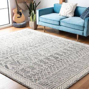SAFAVIEH Abstract Collection Area Rug - 9' x 12', Ivory & Black, Handmade Wool, Ideal for High Traffic Areas in Living Room, Bedroom (ABT558A)