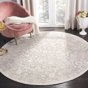 SAFAVIEH Reflection Collection Area Rug - 8' Round, Beige & Cream, Boho Tribal Distressed Design, Non-Shedding & Easy Care, Ideal for High Traffic Areas in Living Room, Bedroom (RFT667A)