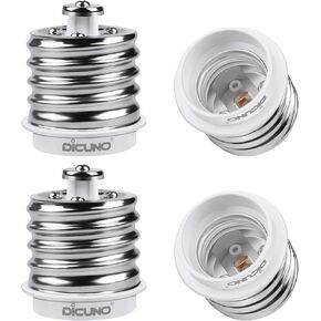 DiCUNO E39 to E26 Adapter, Mogul E39 to Standard E26 Screw Base Light Bulb Socket Reducer Converter, Maximum 200W and 165℃ Heat Resistant, Lamp Socket Adapter, 4-Pack
