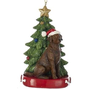 Chocolate Lab Labrador Wearing Santa Hat with Christmas Tree Ornament C7954CLB