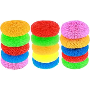 Plastic Dish Scrubbers for Dishes 15Pcs Plastic Pot Round Scrubber Scouring Pad Assorted Colors Nylon Non Scratch Dish Scrubber for Kitchen Cleaning