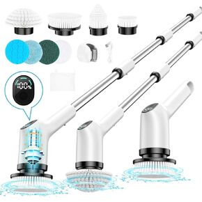 Electric Spin Scrubber, 2024 Upgrade Cordless Shower Scrubber with 8 Replaceable Brush Heads and 3 Adjustable Speeds, LED Screen and Extension Handle,Power Cleaning Brush for Bathroom Tub Grout Floor in Saudi Arabia