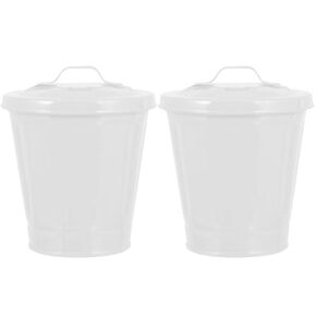 Zerodeko Outdoor 2Pcs Mini Trash Can, Small Galvanized Metal Garbage Can with Lid, Desktop Waste Bin Pencil Holder Cup Decorative Flower Pot Tabletop Decor for Home, Kitchen, Office, Mini