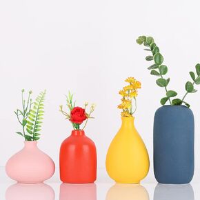 Ceramic Small Vases 4pcs Modern Farmhouse Decorative Vase, Bud Vase Set for Modern Home Decor, Dining Table Decor, Farmhouse Table Decor(Colorful-4)