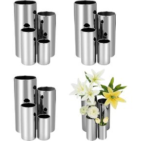 12 قطعة من المزهريات الأسطوانية الزجاجية الفضية للقطع المركزية لحفلات الزفاف مقاس 4 بوصة و6 بوصة و8 بوصة و10 بوصة مزهرية طويلة مزخرفة على شكل إعصار مزهرية دائرية حاملات شموع عائمة لطاولة ديكور المنزل الذكرى السنوية in Kuwait