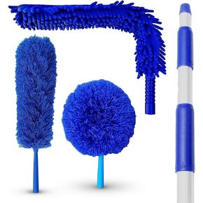 New U.S. Duster Company Triple Action High Reach Dusting Kit | Webster Cobweb Ceiling Fan Duster with 13 to 20 Foot Extension Telescope Pole | Lightweight Microfiber Cleaning Set…