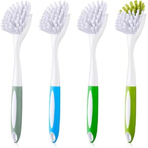Dish Brush with Handle Kitchen Scrub Brush Pot and Pan Cleaning Brush Dish Scrubber with Stiff Bristle for Cookware Sink Washing Household, 4 Colors, 9.84 x 3.15 x 0.98 Inch (4 Pcs)