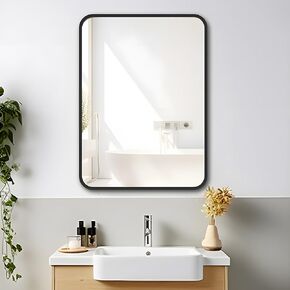 MIQU Black Metal Framed Vanity Bathroom Mirrors for Over Sink, 32x24 Inch Matte Large Rectangle Makeup Wall Mirror, Modern Decorative for, Restroom, Farmhouse Horizontally or Vertically Hanging