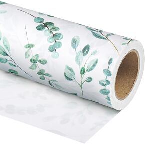 WRAPAHOLIC Kraft Wrapping Paper Roll - Mini Roll - 17 Inch x 33 Feet - Eucalyptus Leaves Design for Birthday, Party, Baby Shower