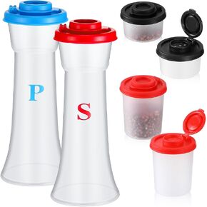 Baderke 6 Pcs Salt and Pepper Shaker Set Hourglass Plastic Salt and Pepper Shakers Picnic Salt and Pepper Shakers with Lids Airtight Spice Jar Dispenser for Restaurant Kitchen Camping Outdoor, 3 Sizes