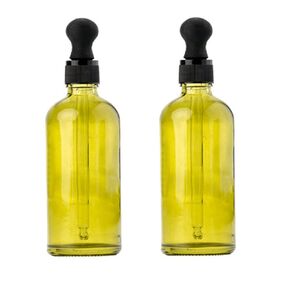 2Pcs 100ml Olive Green Glass Essential Oil Dropper Bottles Containers Large Empty Round Bottles with Eye Dropper Dispenser for Transfer Storing Oils Perfume Aromatherapy Lotion Cosmetic Sample Liquid