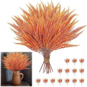 14 Pcs Fake Fern, Artificial Ferns for Outdoors, Fake Boston Fern Greenery Outdoor, Artificial Boston Fern Plant , UV Resistant Plastic Plants for Hanging Planter, Indoor, Porch, Window Decor