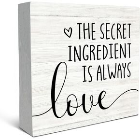 SRADMO Kitchen Quote The Secret Ingredient is Always Love Wood Box Sign Desk Decor,Rustic Wooden Block Box Sign Decoration For Farmhouse Home Kitchen Shelf Table Decor