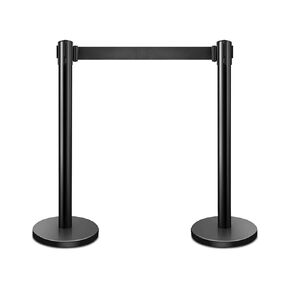 FAHKNS Black Crowd Control Barriers Stanchions Safety Barrier Stands & Line Dividers,Easy Assembly Crowd Rope Safety Barriers,Heavy Duty Premium Steel Black Stanchions 6.5 Feet Retractable Belt