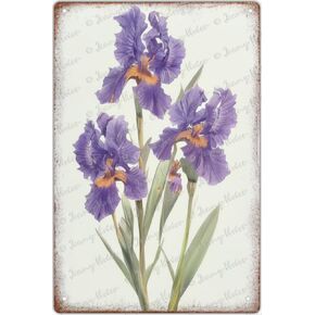 Zomyto Charming Tin Sign with Purple Iris Rustic Tin Sign, Floral Wall Art, Chic Shabby Vintage Metal Wall Decor for Farmhouse Inspired Look, Home & Office Wall Decor 5.5x8 inches