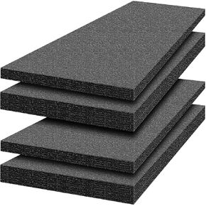 Yaomiao 4 Sheets Customizable Polyethylene Foam 54 x 16 x 2 and 54 x 16 x 1.5 Thick Black Packing Foam Inserts for Cases Thick Polyethylene Foam Sheet for Packaging and Crafts