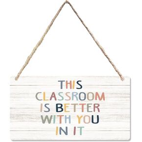 CGBHW Boho Classroom Wooden Sign, This Classroom is Better With You IN IT Wall Decor Hanging Sign for School Counselor Office, School Psychologist Office Classroom Door Decor 12 x 6 Inch
