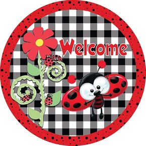 asbwuo Wood Round Sign Rustic Wall Decor Summer Ladybug Sign, Ladybug Wreath Sign Round Signs Decor Wall Art Posters Gifts for Door Plaque Home Bars Clubs Cafes, 8x8 Inch