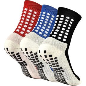 Men’s Athletic Grip Socks Non Slip Soccer Football Crew Socks Anti Skid Sports Socks Outdoor Running 3 Pairs