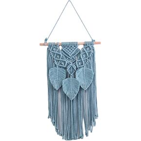 ＫＬＫＣＭＳ Leaves Tassels Macrame Wall Hanging Tapestry Handmade Woven Tapestry Wall Art Decoration for Party Backdrop Housewarming Gift, Blue