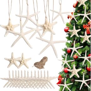 Christmas Starfish Tree Ornaments, 15pcs 2.3-4.3 Inch Hanging Star Fish Shells Decor for Crafts, Sea Stars for Beach Holiday Wedding Party Decorations