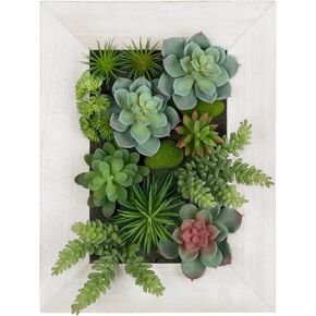 Hanging Wall Artificial Plants Decor Fake Succulents Snake Plants with Moss and Rectangle Wooden Frames Faux Plants Hanging Wall Boho Decor for Livingroom Bedroom Bathroom Home Office