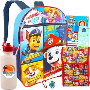 Paw Patrol Backpack with Lunch Bag Set - Bundle of 16" Paw Patrol School Bag, Paw Patrol Lunch Box, Stickers, Tattoos, More | Paw Patrol School Supplies for Boys, Girls