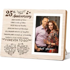 25th Anniversary Picture Frame, Gifts for Couple 25th Anniversary, Anniversary Marriage Gifts for Him, Her, Husband and Wife, TWENTY-FIVE YEARS DOWN FOREVER TO GO,Photo 4x6Inch 12P120