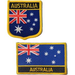 2Pcs Australia Oz Flag Patch Embroidered Applique Patch for Backpacks Shoes Hat Iron On Sew On 1Pcs Rectangle and 1Pcs Shield