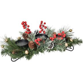 Lvydec Christmas Candle Holder Centerpiece - Pine Cones and Red Berry Table Centerpiece with 3 Candle Holders for Festival Table Home Decoration