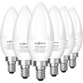 SHINESTAR 6 Pack E12 Candelabra Bulb 40 Watt, 5000K Daylight, Small Base LED Ceiling Fan Light Bulbs, Non-Dimmable