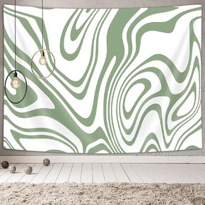 Coveimes Sage Green Tapestry Wall Hanging, Aesthetic Bedroom Wall Decor Tapestries Abstract Swirl Simple Hippie Music Posters Wall Art Tapestry for University Dormitory Living Room Office