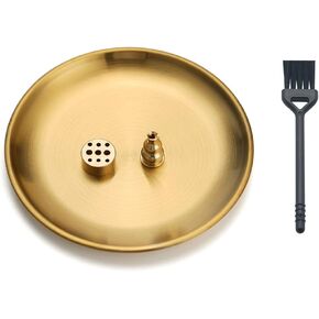 Light Gold Incense Holder with 9 Holes, Cylindrical, for Stick, Coil, Cone Incense, Incense Holder with Brush