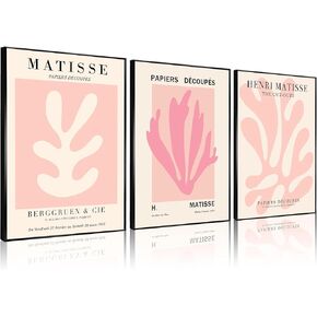 YBARTZQ 3 Pcs Pink Matisse Wall Art Prints Abstract Matisse Flower Market Canvas Painting Henri Matisse Exhibition Poster Retro Danish Pastels Aesthetic Artwork Pictures 12x16 inch